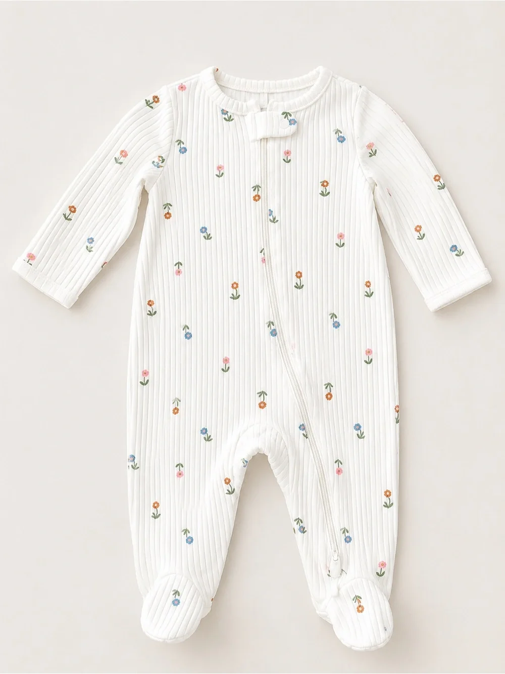 Carter’s - Double Zipper Sleeper - White W/ Floral Print (Cotton) - 3M